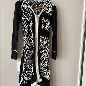 My Story Black White Cardigan Hooded Sweater Coat Duster NWT Zip Front Size S